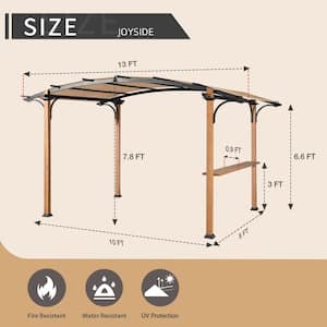 13 ft. x 8.5 ft. Steel Patio Pergola with Beige Shade Canopy and Bar Shelf