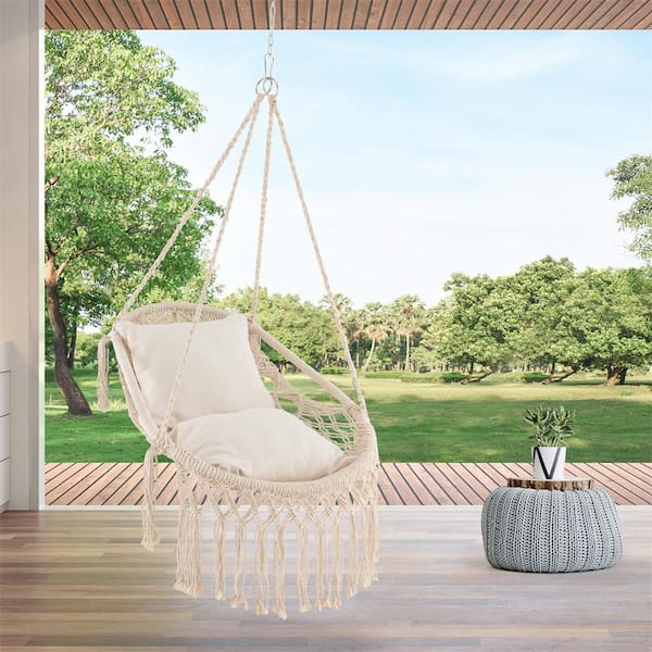 3.3 ft. hammock with Cushions and Sturdy Hanging Rope Chain in Beige