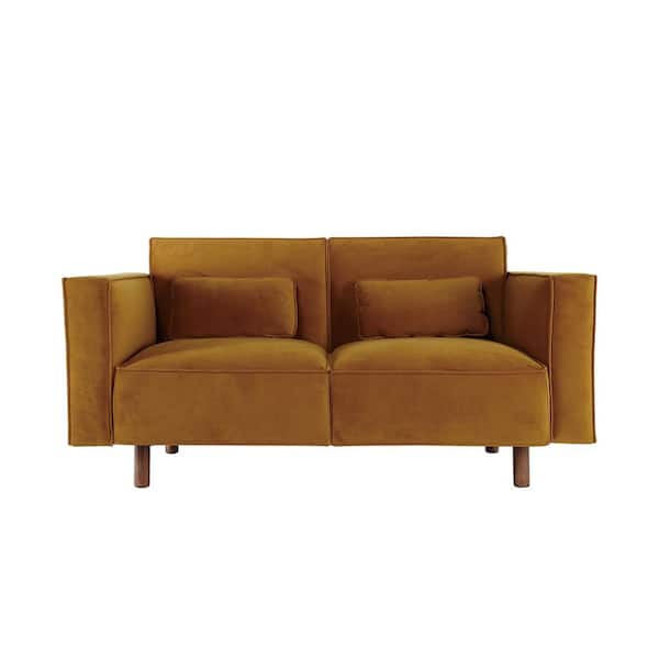 63 in. Square Arm Fabric Upholstered Rectangle Wood Legs and 2 Lumbar Pillows in Chartreuse