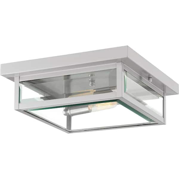 Quoizel Westover 2-Light Stainless Steel Flush Mount with Clear Beveled Glass