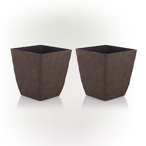Medium Brown Indoor/Outdoor Stone-Look Resin Squared Planter (Set of 2)