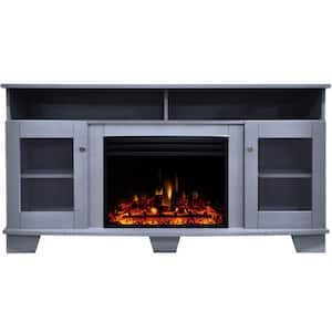 Glenwood 59.1 in. Freestanding Electric Fireplace TV Stand in Slate Blue with Deep Log Display