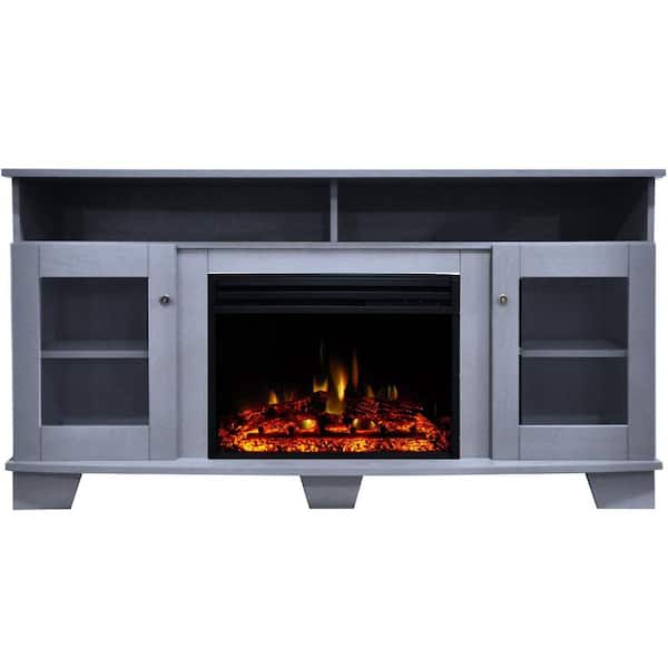 Hanover Glenwood 59.1 in. Freestanding Electric Fireplace TV Stand in Slate Blue with Deep Log Display