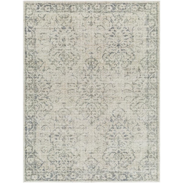 Livabliss Calhoun Light Grey Medallion 5 ft. x 7 ft. Machine-Washable Indoor Area Rug