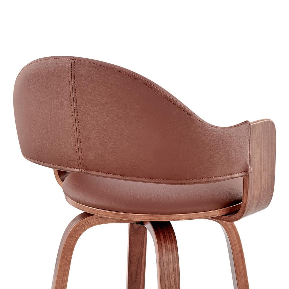 Daxton 30" Contemporary Brown Faux Leather & Walnut Swivel Bar Stool
