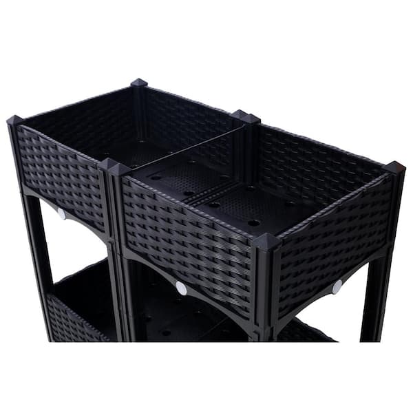 Unbranded - Black 32 in. x 16 in. x 28 in. Plastic Planter Raised Beds Elevated Garden Box with Drainage Plug for Vegetable, Herb