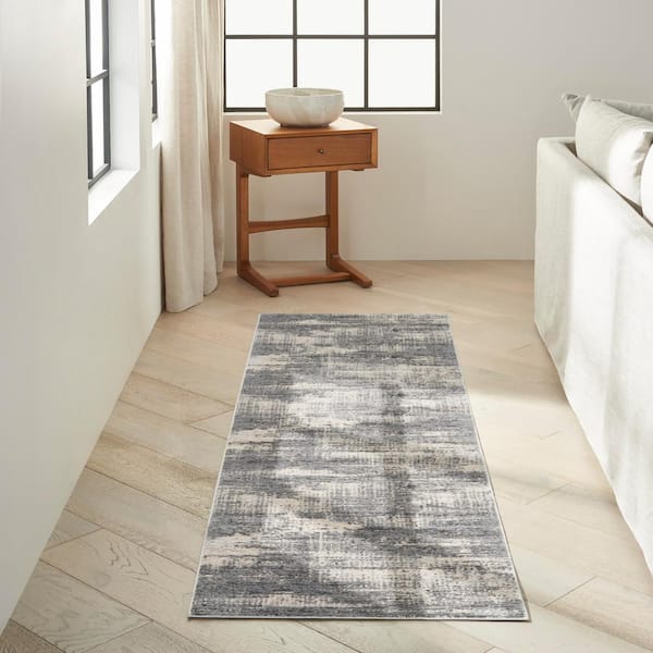 Rush Grey/Beige 2 ft. x 10 ft. Abstract Contemporary Runner Area Rug