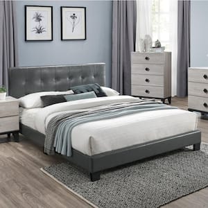 Grey Faux Leather Upholstered Full Bed