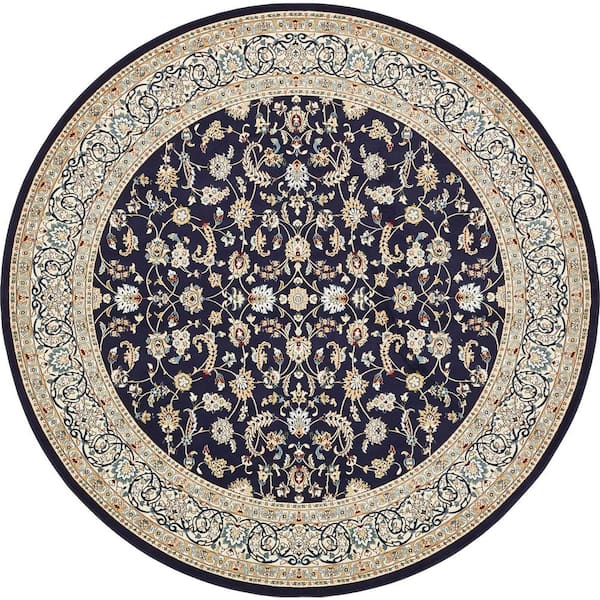 Unique Loom 8 Ft Round Rug in Navy Blue (3150334)