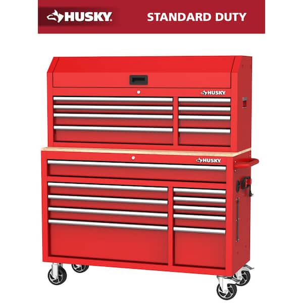Husky - Modular Tool Storage 52 in. W Standard Duty Red Mobile Workbench Cabinet with 8-Drawer Top Tool Chest