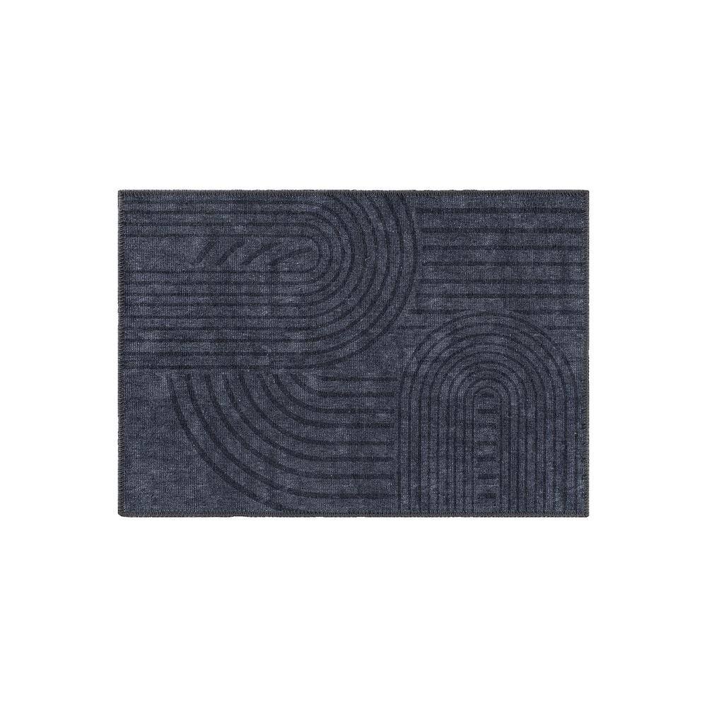 Dark Blue Geometric Flat Woven Synthetic Rug 5' x 7'