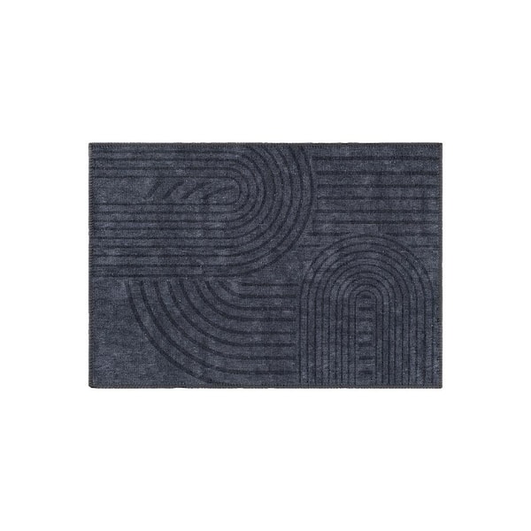 World Rug Gallery Dark Gray 2 ft. 1 in. x 3 ft. Contemporary Lines Machine WashableArea Rug