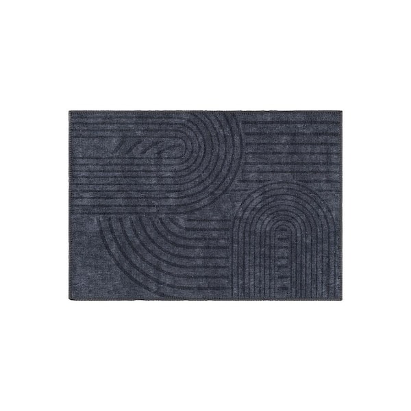 Dark Gray 2 ft. 1 in. x 3 ft. Contemporary Lines Machine WashableArea Rug