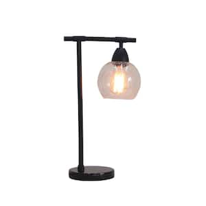 18 in. Stationary Downbridge Table Lamp in Black Metal, Clear Glass and Black Marble