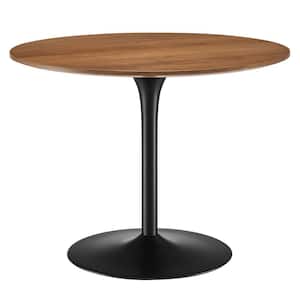 Pursuit 40 in. Round Wood in Walnut Black Pedestal Dining Table Seats 4