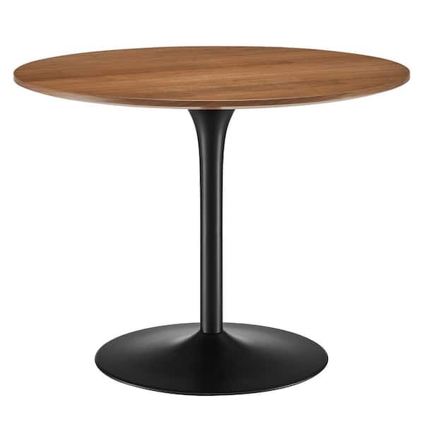 MODWAY Pursuit 40 in. Round Wood in Walnut Black Pedestal Dining Table Seats 4