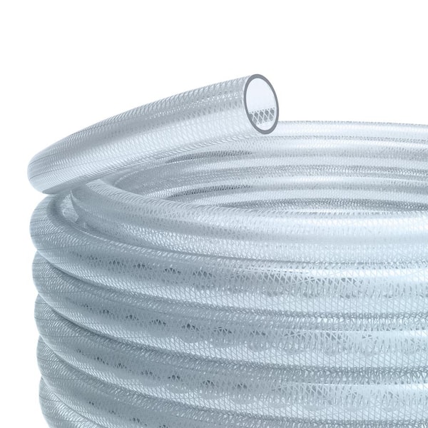 100 ft. Long 1/2 in. I.D. Clear Reinforced Rigid PVC Vinyl Tubing High Pressure Braided Hose, Clear