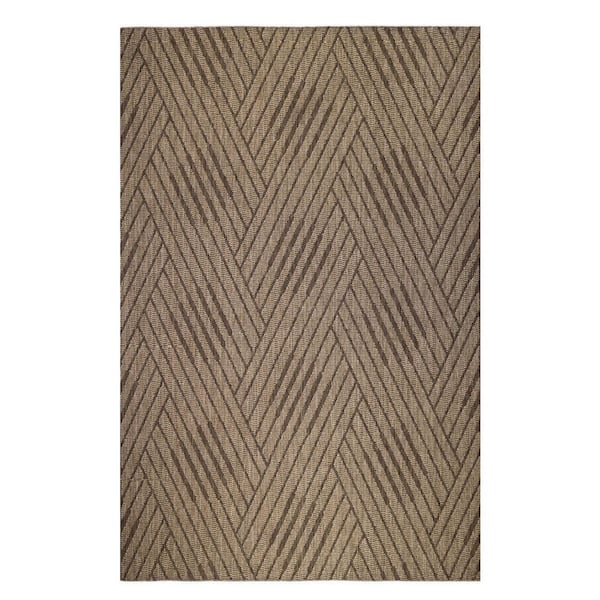 Beige 9 ft. x 12 ft. Loomed Geometric Polypropylene Rectangle Indoor/Outdoor Area Rug