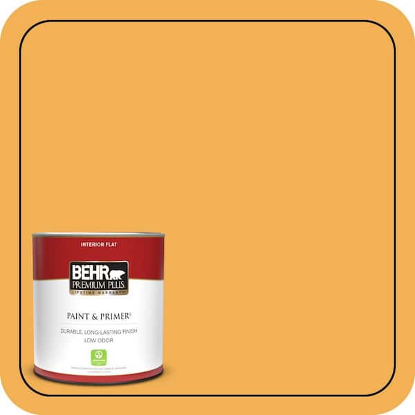 BEHR PREMIUM PLUS 1 qt. #PMD-20 Goldenrod Field Flat Low Odor Interior Paint & Primer