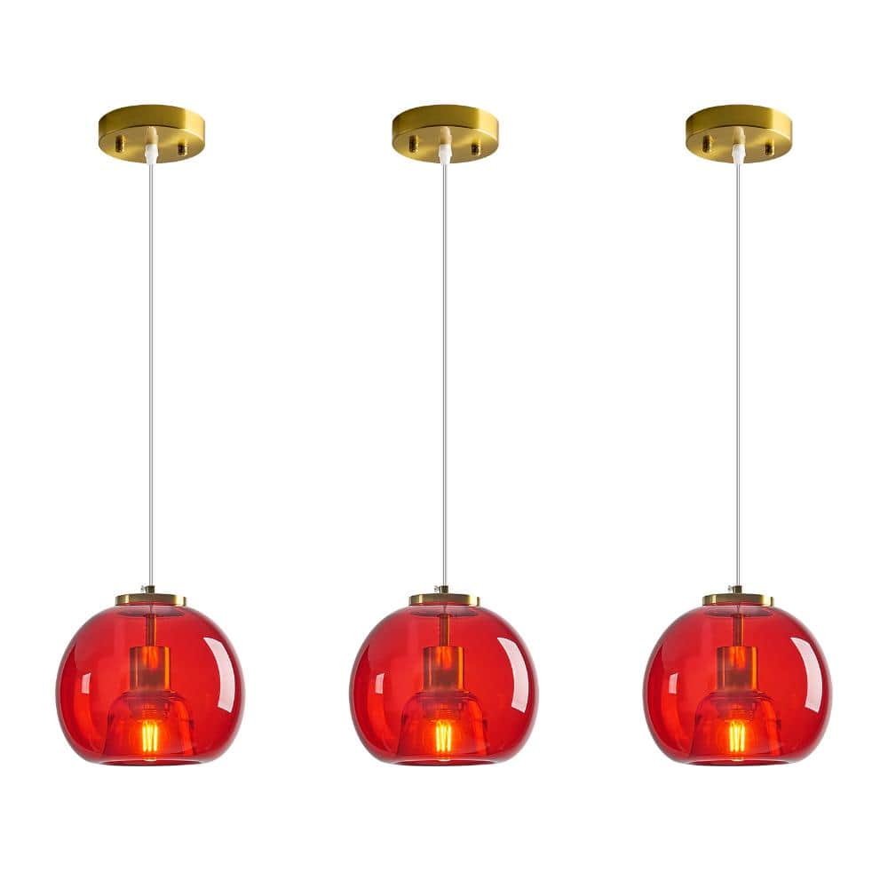 60w 3 Packs Red Glass Pendant Lights withGlobe Shade for Kitchen Island Bedroom Dining Room price history on PriceWatchPro