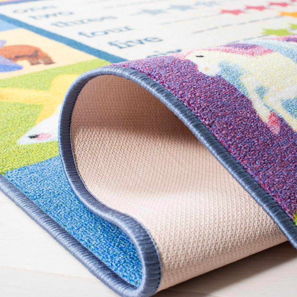Blue Rectangular Hand-knotted Washable Kids Rug, 5' x 7'