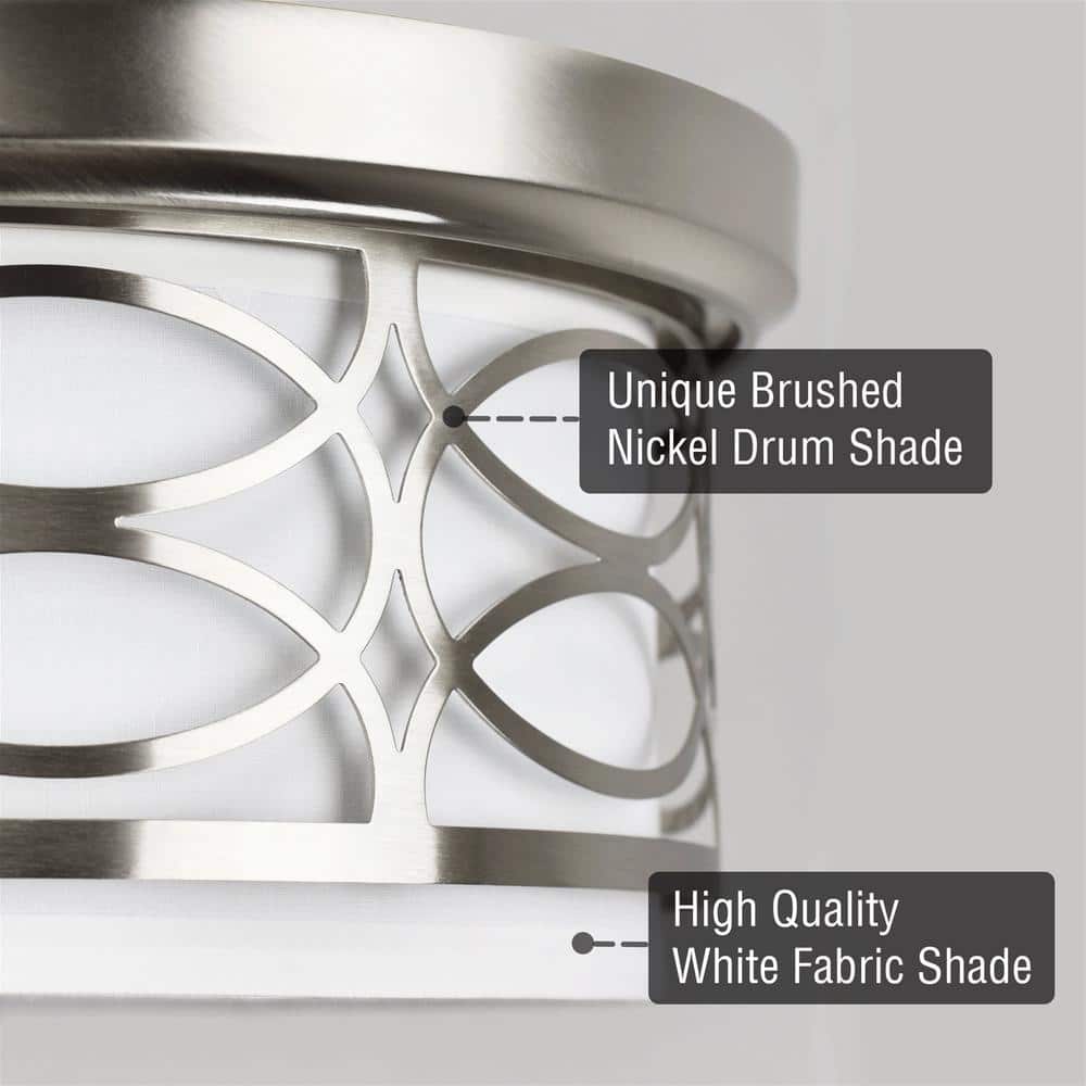 Sienna 13" Brushed Nickel Drum Ceiling Light with Frosted Glass Diffuser