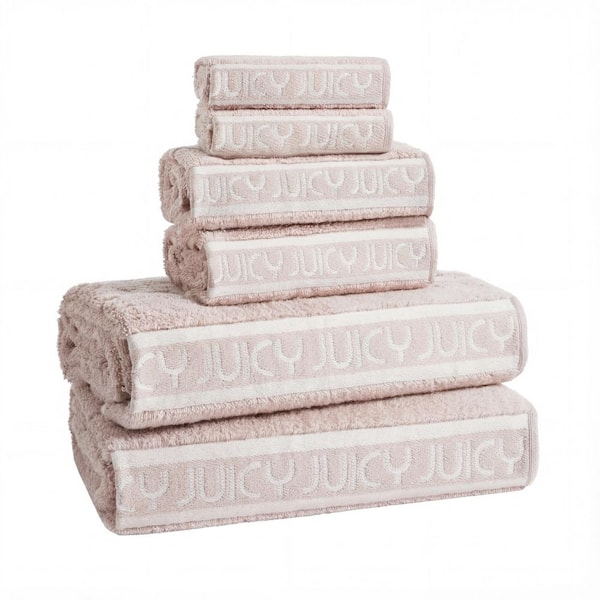 Luxurious Plush 6-Piece Light Pink Striped 100% Cotton Bath Towel Set