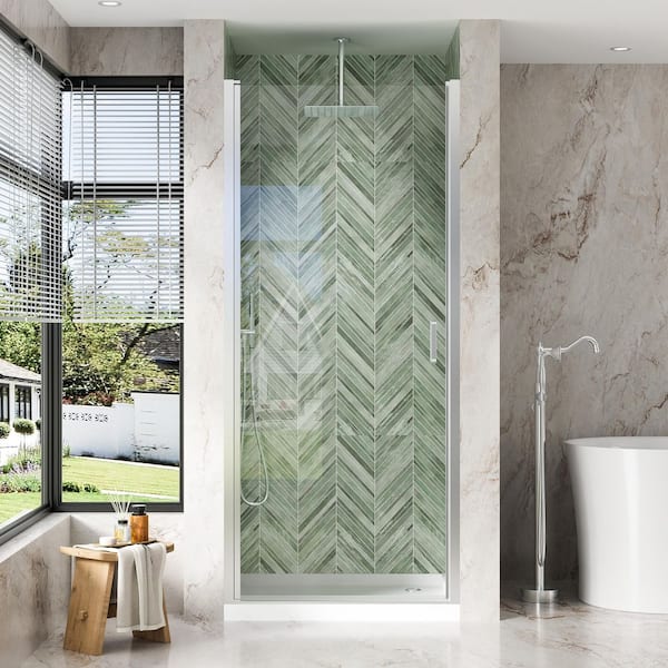 WELLFOR 36 in. W x 72 in. H Pivot Semi-Frameless Shower Door in
