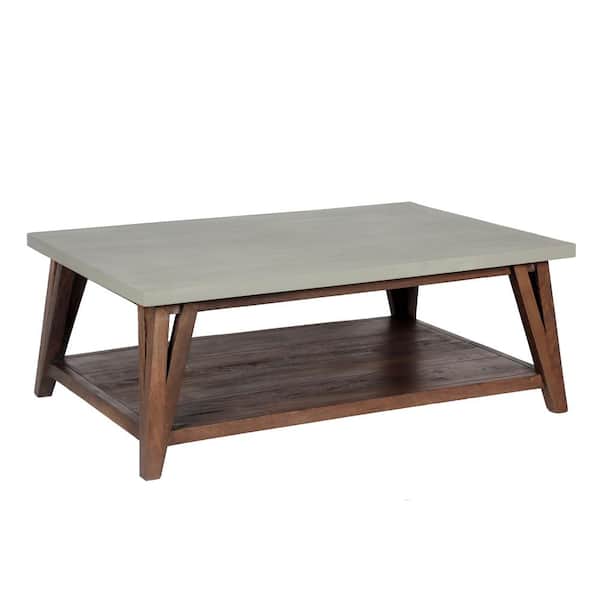 Alaterre Furniture Brookside 48 in. Light Gray Large Rectangle Stone Coffee Table with Concrete-Coating
