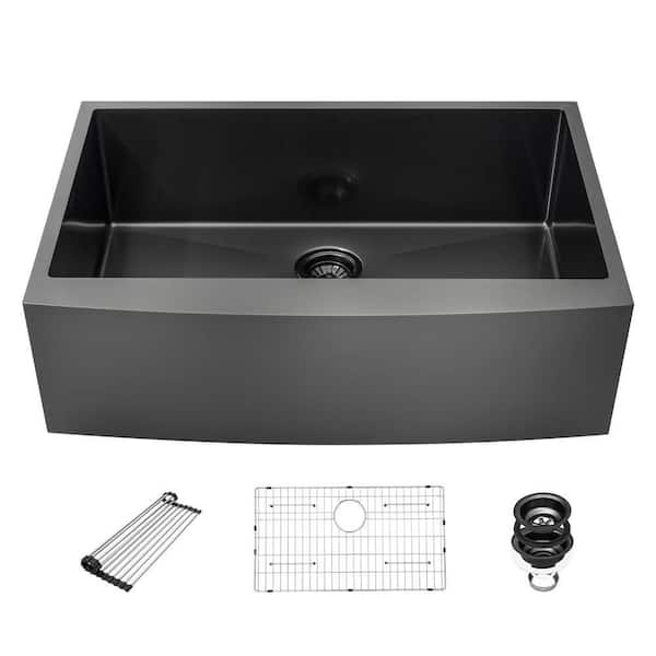 30 in. Farmhouse Single Bowl Stainless Steel Kitchen with Gunmetal Black