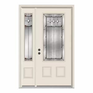52 in. x 80 in. 3/4 Lite Mission Prairie Primed Steel Prehung Right-Hand Inswing Front Door with Left-Hand Sidelite