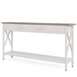 Turrella 70.9in. Gray White Rectangle Wood Console Table Narrow Long Sofa Console Table with 2-Drawers for Home Entryway