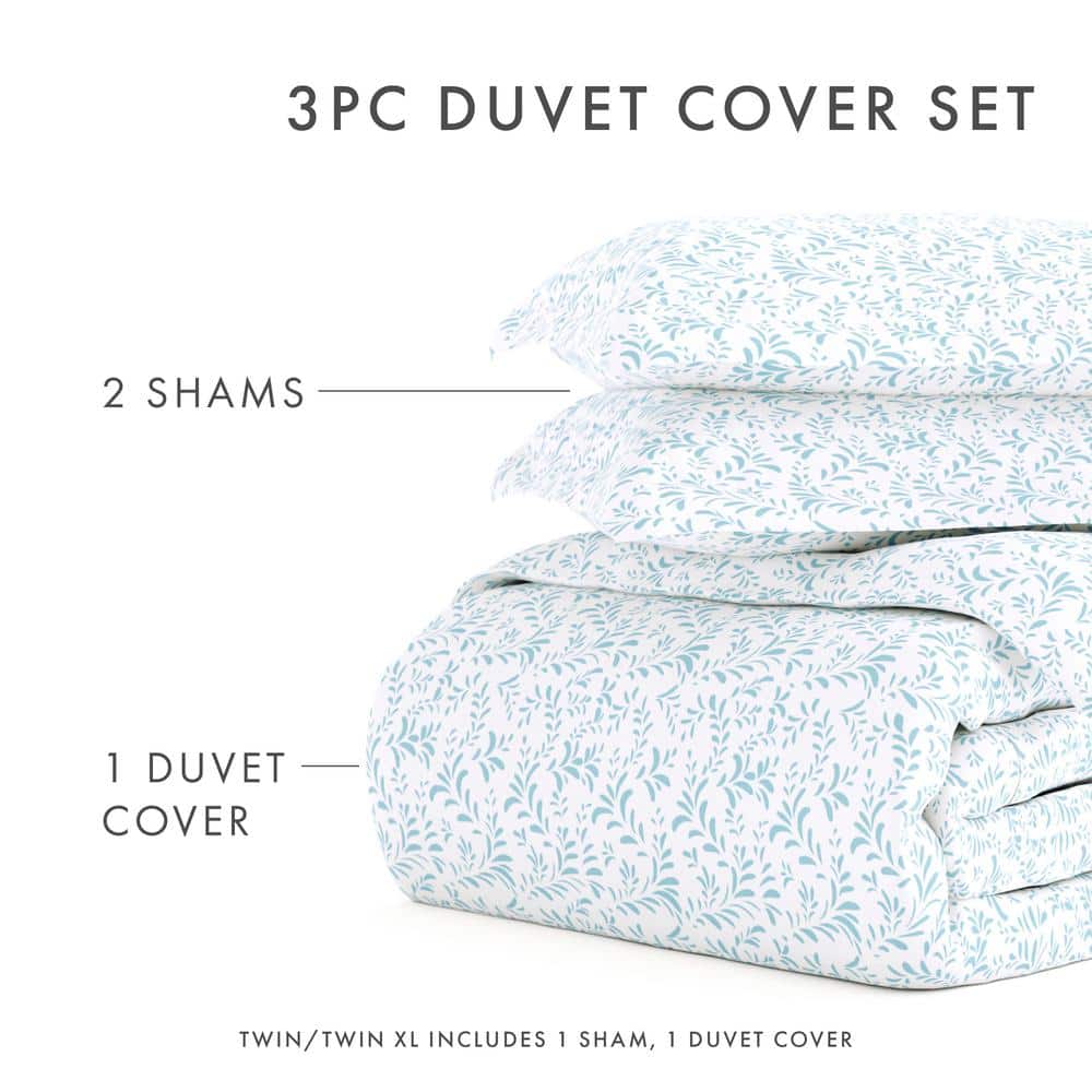 Light Blue Floral Print Full/Queen Duvet Cover Set