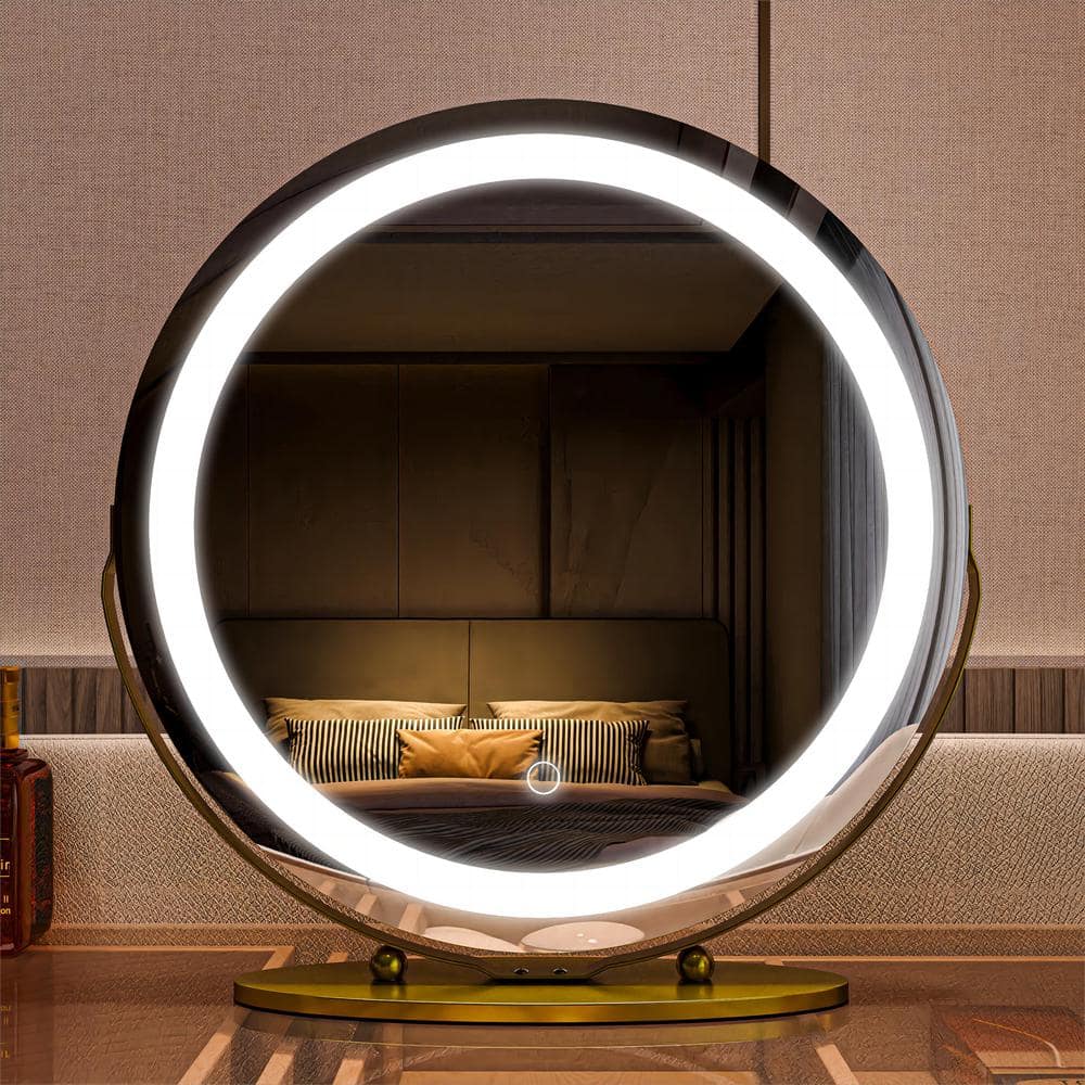19 in. Round 3-Color-LED Touch Screen, Makeup Dimmable Lighted Mirror for Table in Gold Frame price history on PriceWatchPro