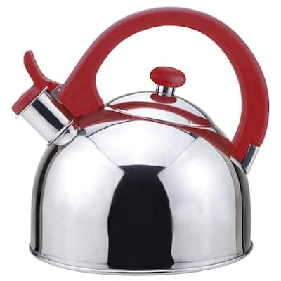 Acacia 2 Qt. Stainless Steel Stovetop Tea Kettle with Whistle in Red