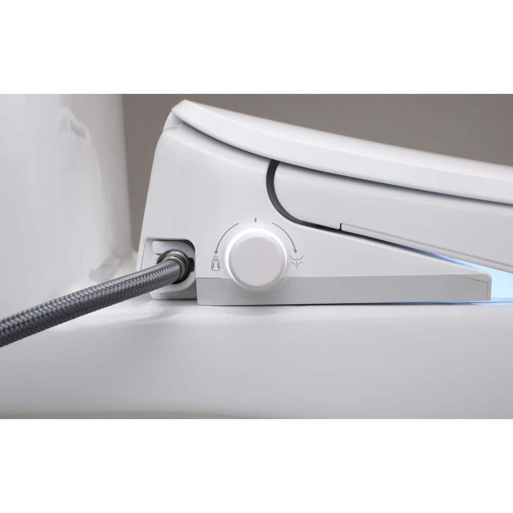 Elongated White Ultra Low Profile Bidet Toilet Seat with LED Nightlight
