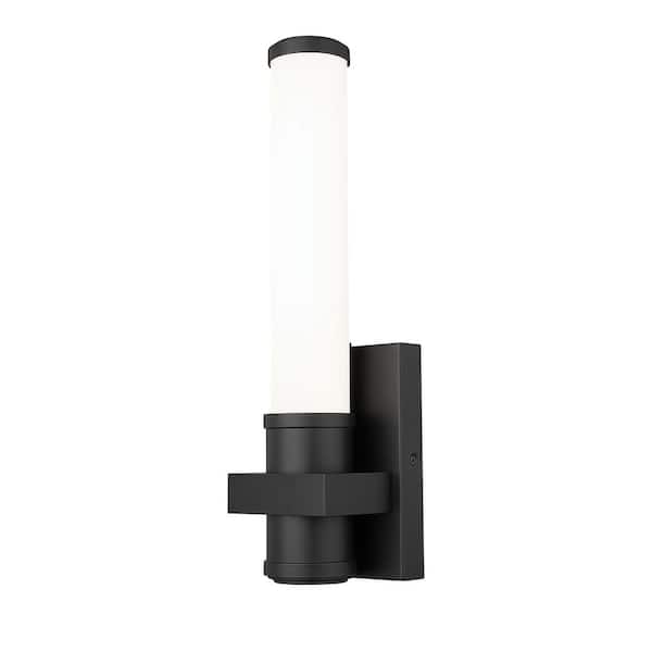 Unbranded Idris 16.5 in. Matte Black Integrated LED 1 Light Wall Sconce with Opal White Glass Shade