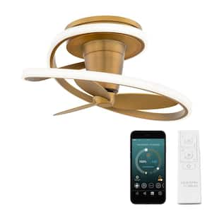 Veloce 28 in. Smart Indoor Flush Mount Aged Brass Ceiling Fandelier Plus Selectable CCT Integrated LED Plus Remote