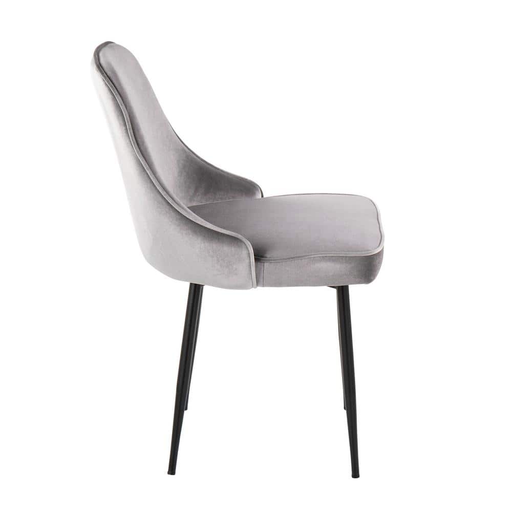 High Silver Velvet Upholstered Side Chair with Black Metal Frame