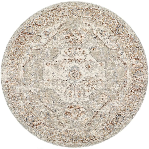 Poem Beige Traditional Medallion 6 ft. 7 in. x 6 ft. 7 in. Area Rug