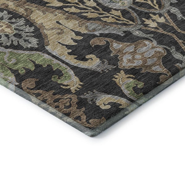 Mayfield Premium Machine Washable Abstract AMF1153 Black 8 ft. x 8 ft. Round Rug