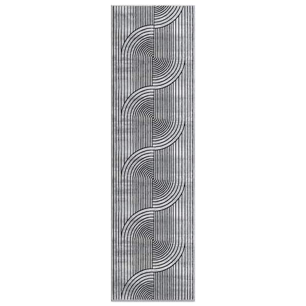 World Rug Gallery Contemporary Arch Gray 2 ft. x 7 ft. Knot Design Runner Rug