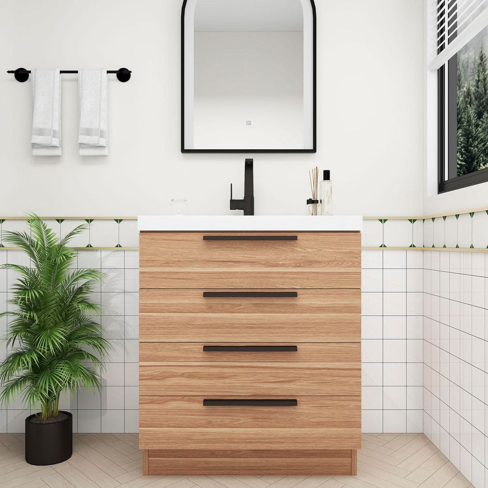Carla 30 in. W x 20 in. D x 35 in. H Single Sink Freestanding Bath Vanity in White Oak with White Acrylic Top price history on PriceWatchPro