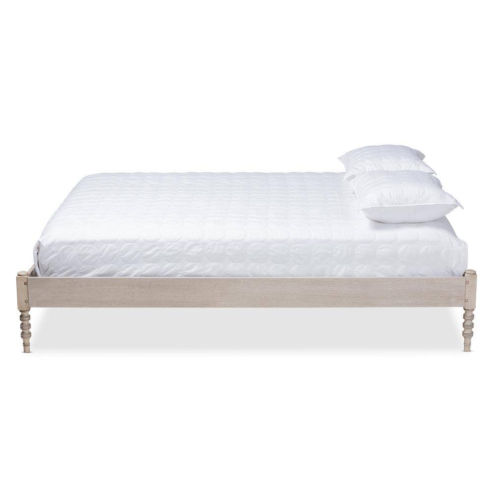 Antique White Oak Queen Wood Platform Bed Frame with Turned Legs