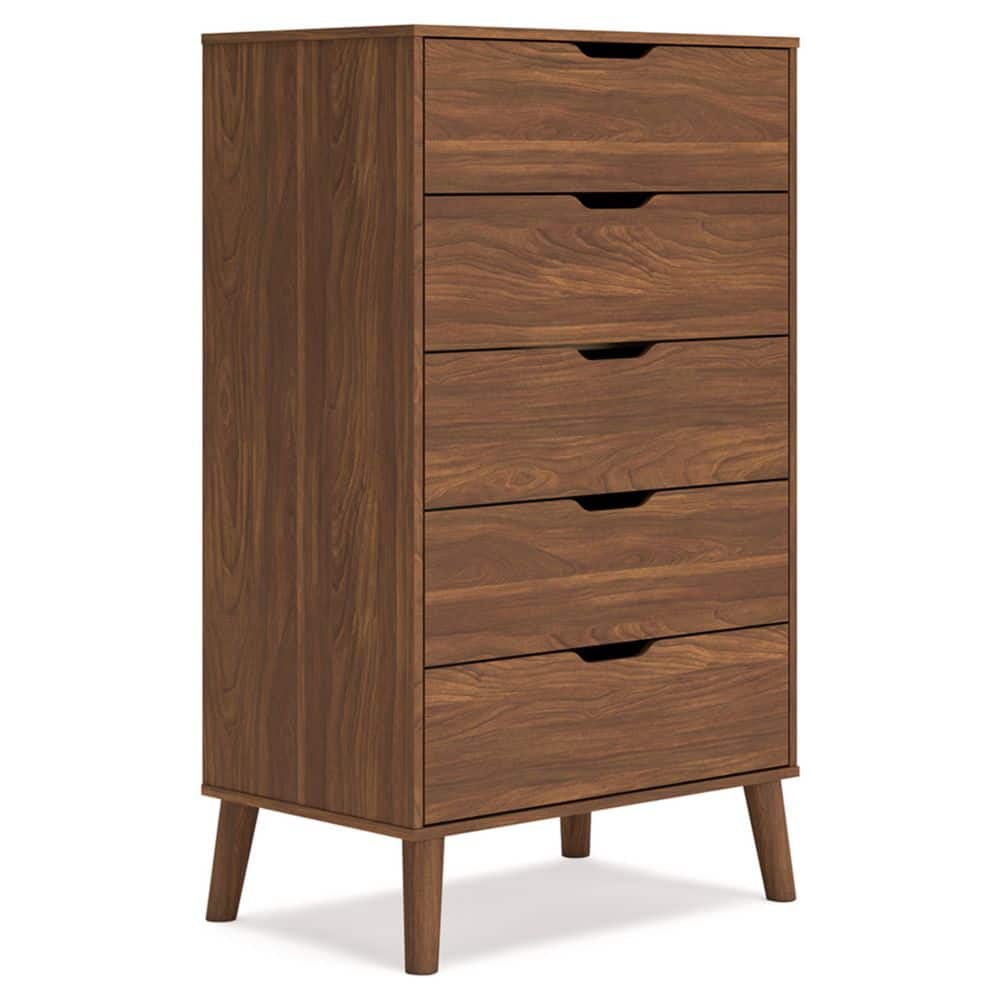 Auburn Brown 5-Drawer Mid-Century Modern Dresser