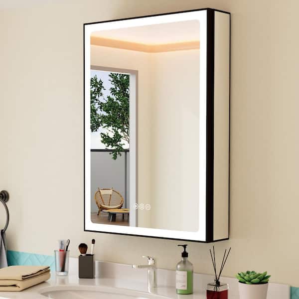 HBEZON Grand 24 in. W x 30 in. H Rectangular Aluminum Medicine Cabinet with Mirror, Dimmable, 3-Color Lighting, Anti-Fog
