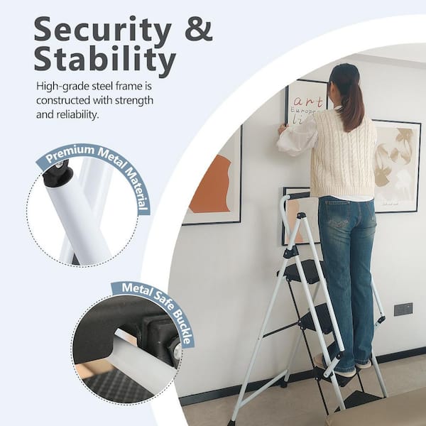 5.2 ft. Carbon Steel Portable Step Ladder (9 ft. Reach), 300 lb. Load Capacity for Family, Kitchen, Office Elevator