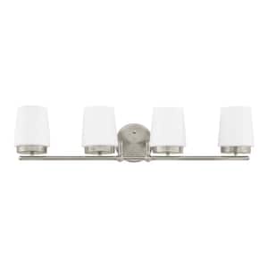 Jackson Park 28 in. 4-Light Brushed Nickel Integrated LED Bathroom Vanity Light Bar with Frosted Glass