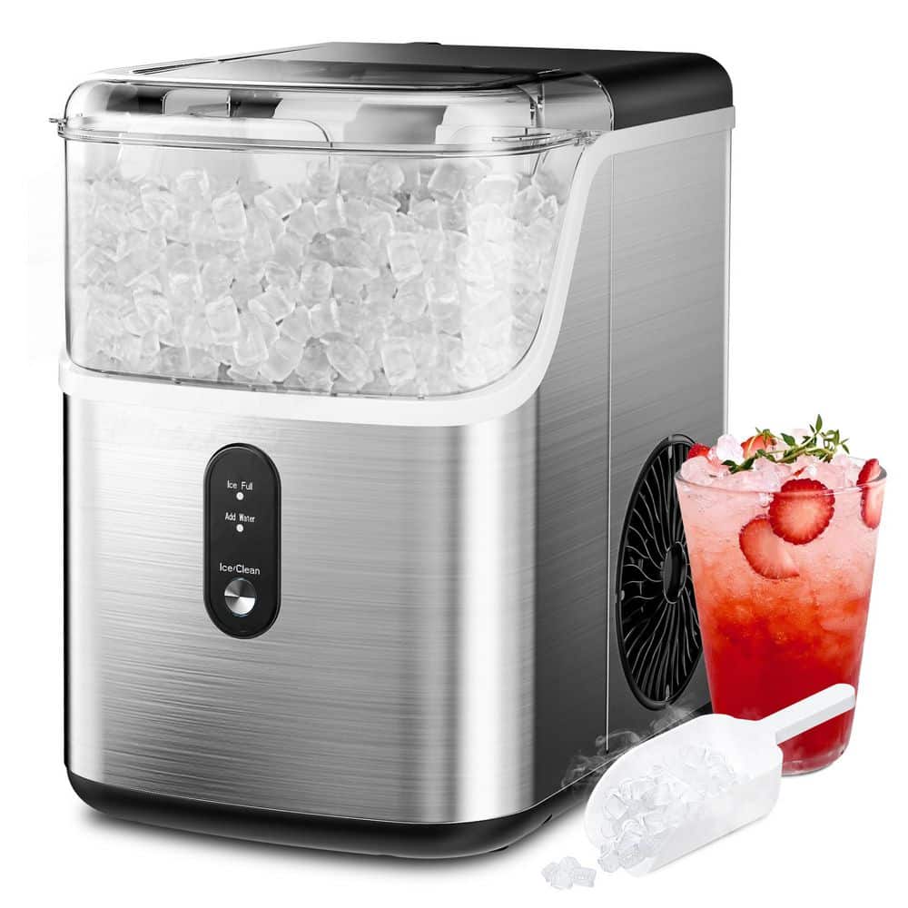 9.1 in. 35 lb. /24H Nugget Ice Countertop Portable Ice Maker in Silver, Stainless Steel, Ready in 6-Mins, Self-Cleaning