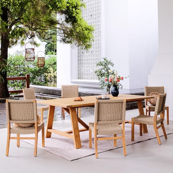Cambridge Casual Zephyr 7-Piece Teak Wood Outdoor Dining Set with Tan Poly rope